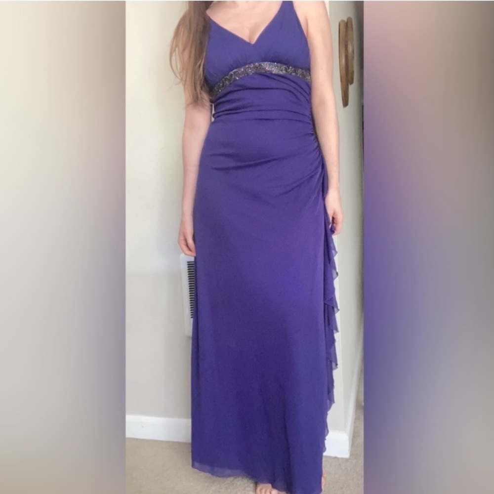 Vintage Y2K City Triangles Purple Asymmetrical Ruffle Formal Dress Medium